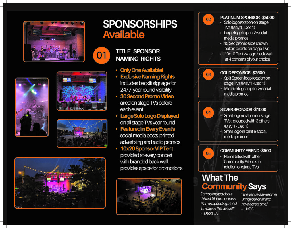 Help bring quality entertainment to downtown Connersville. Sponsor Market Street Plaza today!